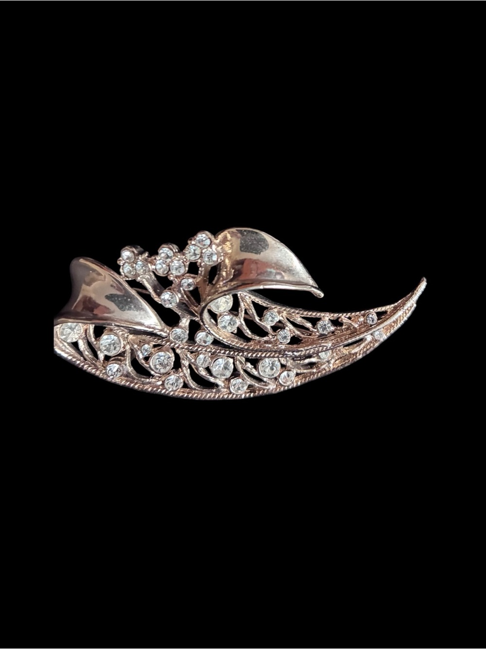 Crystal Accent Gold Colored Leaf Brooch